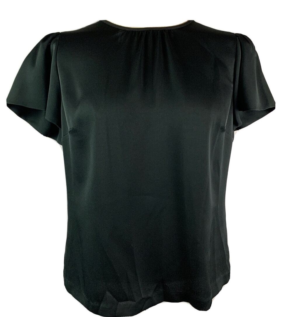 Size 6 J.Crew Black Cap Short Sleeve Popover Drapey Blouse Style#H3829
